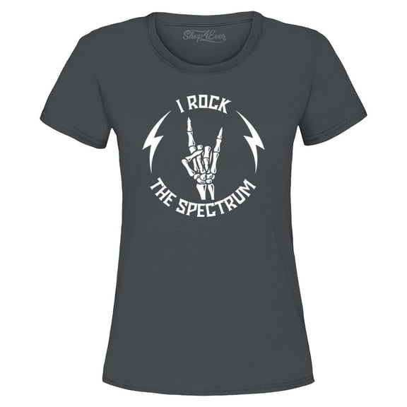 Shop4Ever Women's I Rock The Spectrum Skeleton Skull Graphic T-Shirt Medium Charcoal