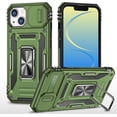 thumbnail image 1 of Funda para iPhone 13 y iPhone 14 con tapa deslizante para cámara, protección de grado militar, soporte de anillo giratorio de 360°, resistente a golpes para iPhone 13/14 (verde oliva), 1 of 8
