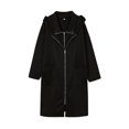 thumbnail image 3 of Women's Hooded Pocket Sweatshirt Zipper Mid Length Loose Jacket Solid Color Hoodie Plus Size Coats for Women Black M, 3 of 5