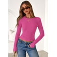 thumbnail image 2 of Remera Básica Ajustada de Punto acanalado de Manga Larga en Rosa Fucsia para Mujer, 2 of 9