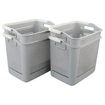 4-Pack 35 L Plastic Laundry Hamper, Large Storage Basket with Handle, Gray