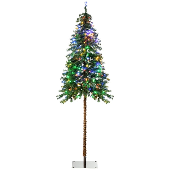 Christmas Tree HOMCOM 6ft Tall Prelit Pencil Artificial Christmas Tree Holiday Décor with 442 Branches, 175 Warm White or Colorful LED Lights, Steel Base,Flocked Christmas Tree
