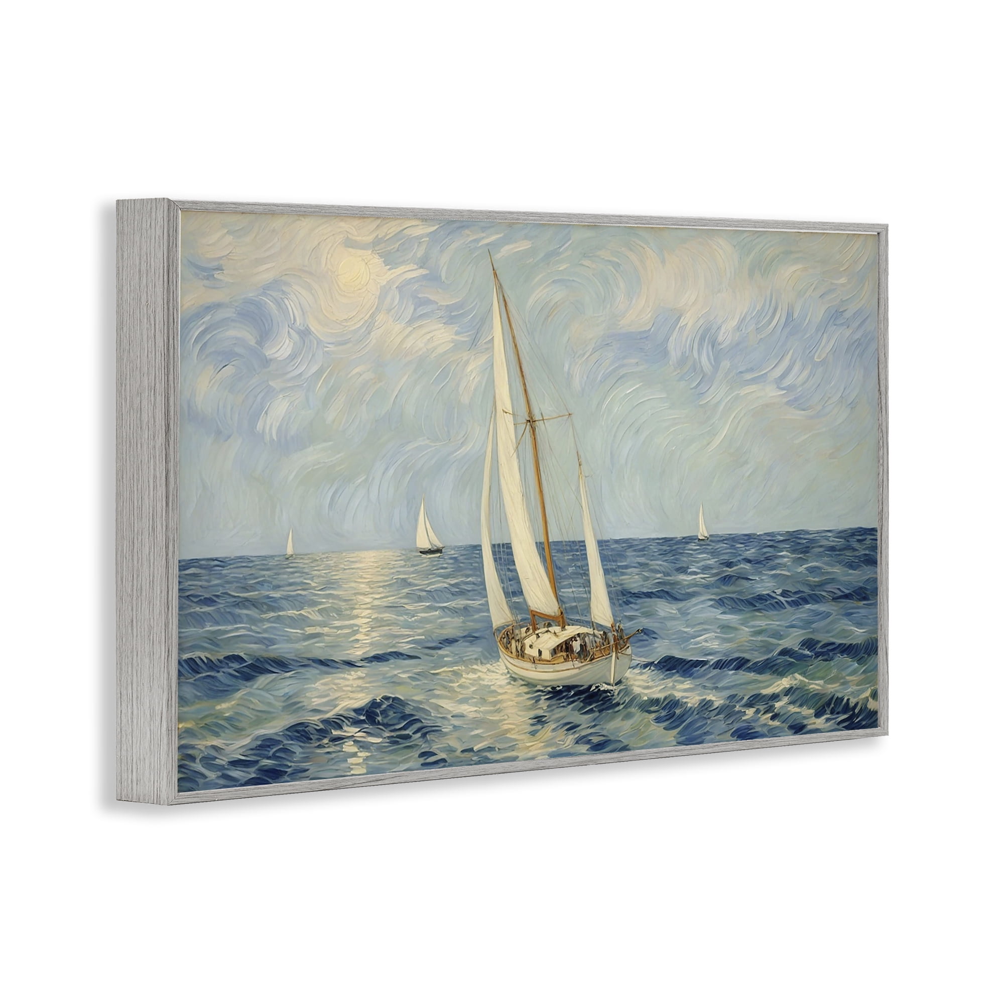 Stupell Industries Sailing Yacht on Blue Sea Gray Framed Giclee Art, design by Angie Hawke