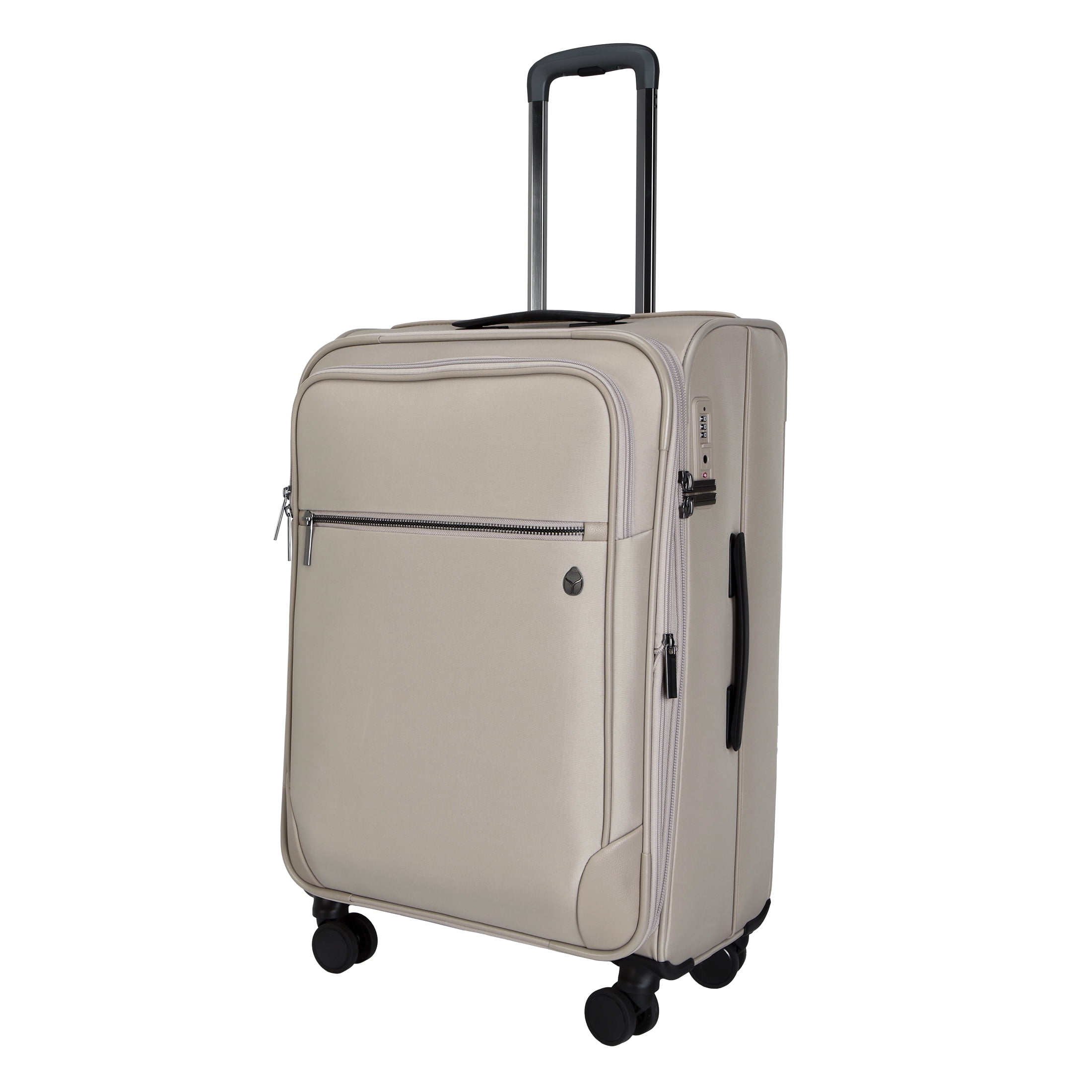 btL 24-inch Expandable Nylon Softside Checked Upright Luggage With 360 Spinner Wheels and Divider Pockets, Taupe