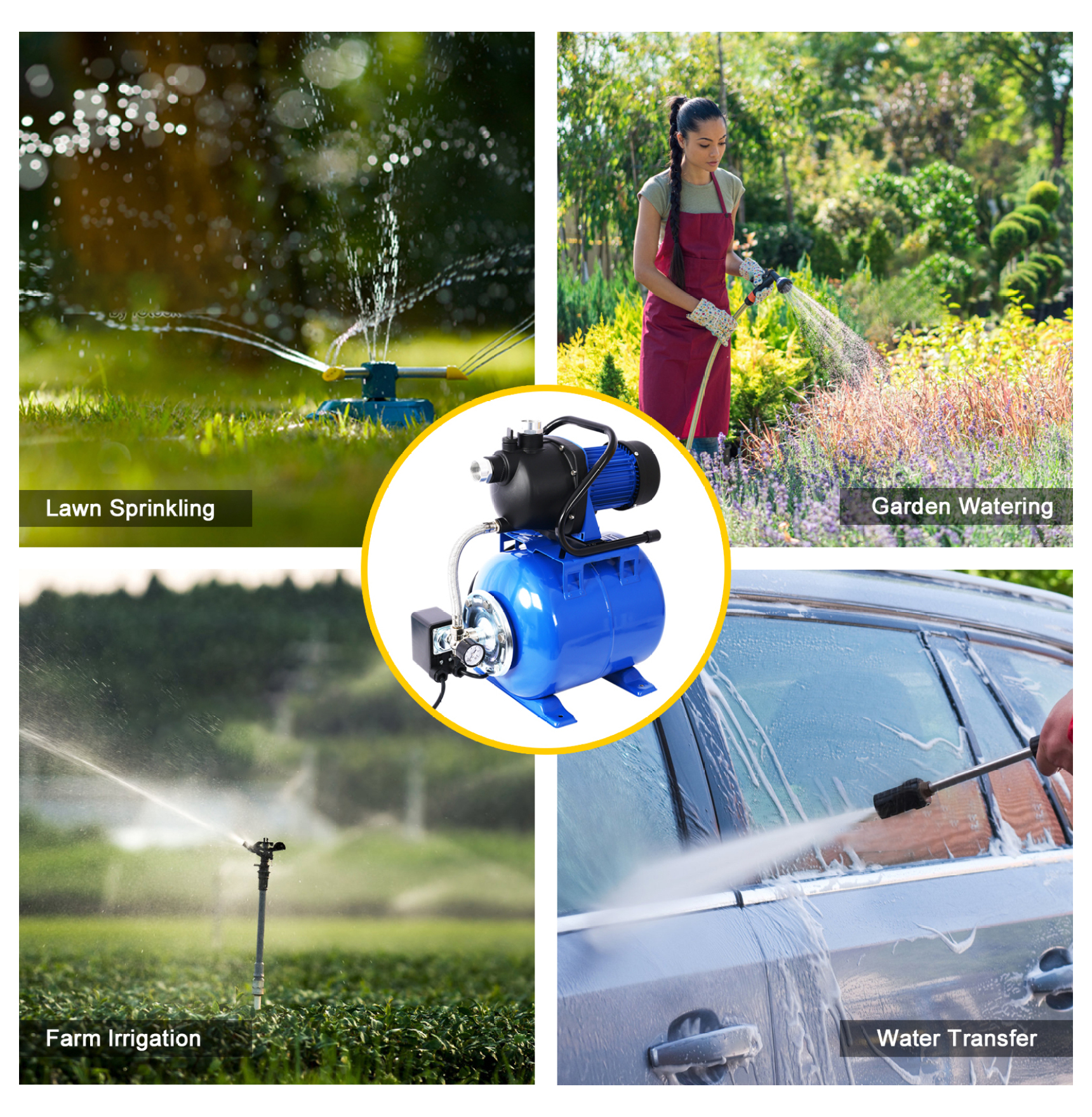 1.6HP Shallow Well Pump with Pressure Switch, Garden Water Pump, Irrigation Pump, Automatic Booster Pump for Home, Lawn, Farm