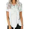 thumbnail image 2 of Fesfesfes Hiking Shirts Women Casual Buttons Printed Short Sleeve Round Neck Pullover Blouse T-shirt Tops 10(XL), 2 of 6