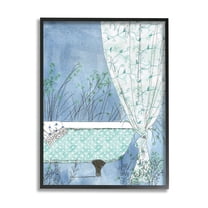 Stupell Industries Delicate Bathroom Claw Tub Curtain Floral Blossom Painting Black Framed Art Print Wall Art, Design by Kamdon Kreations