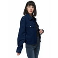 thumbnail image 3 of Women Casual Corduroy Button Down Long Sleeve Short Crop Jacket Coat, Indigo Blue, Medium, 3 of 6