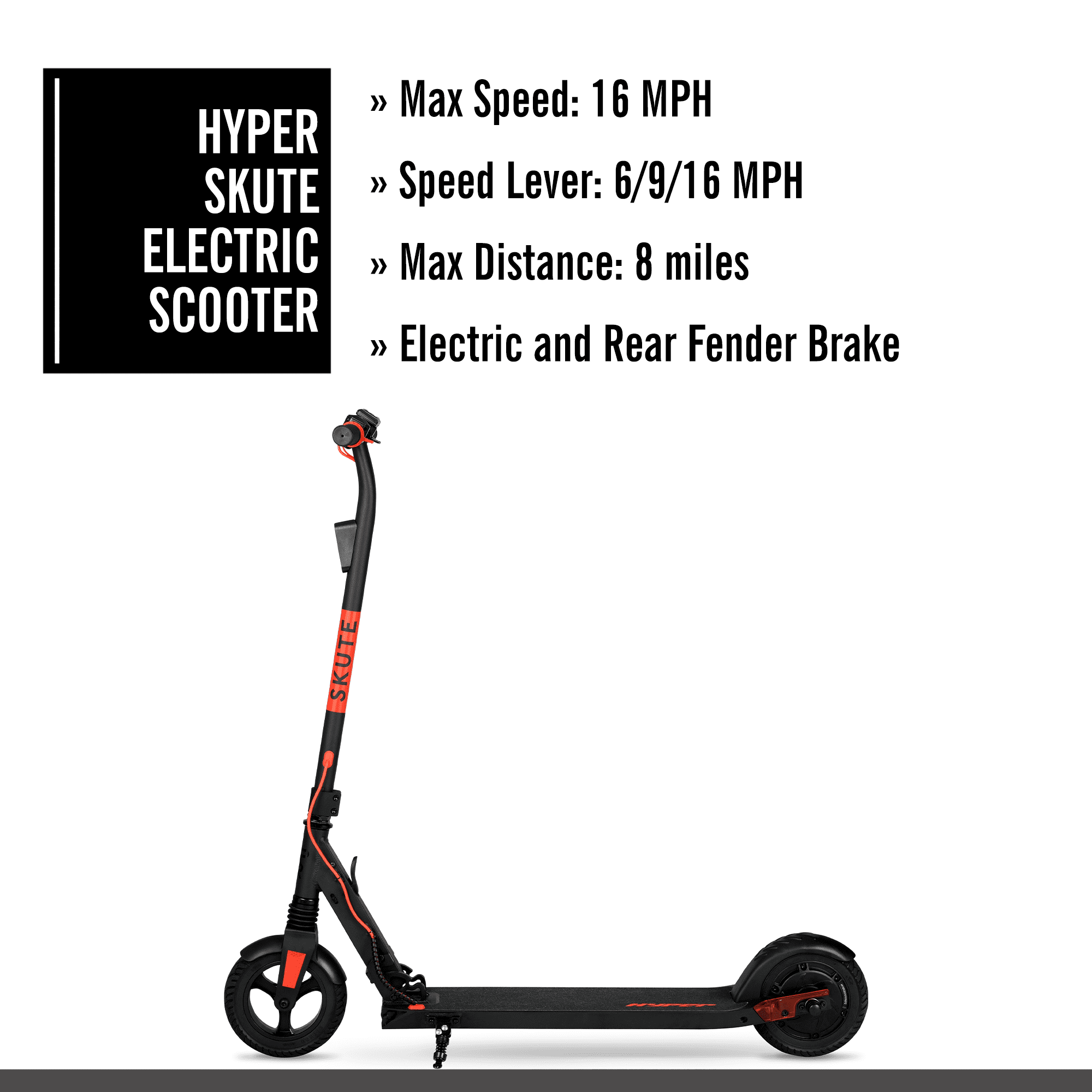 Hyper Toy Company 37V Skute Folding Electric Scooter, 350W Motor, Adult Ages 13+, Black/Red