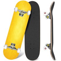 31'' Complete Skateboard 7 Layer Canadian Maple Double Kick Deck Skateboards yellow gold bright fun back to school color solid yellow paper orange Skate Board for Beginner Adult Gifts