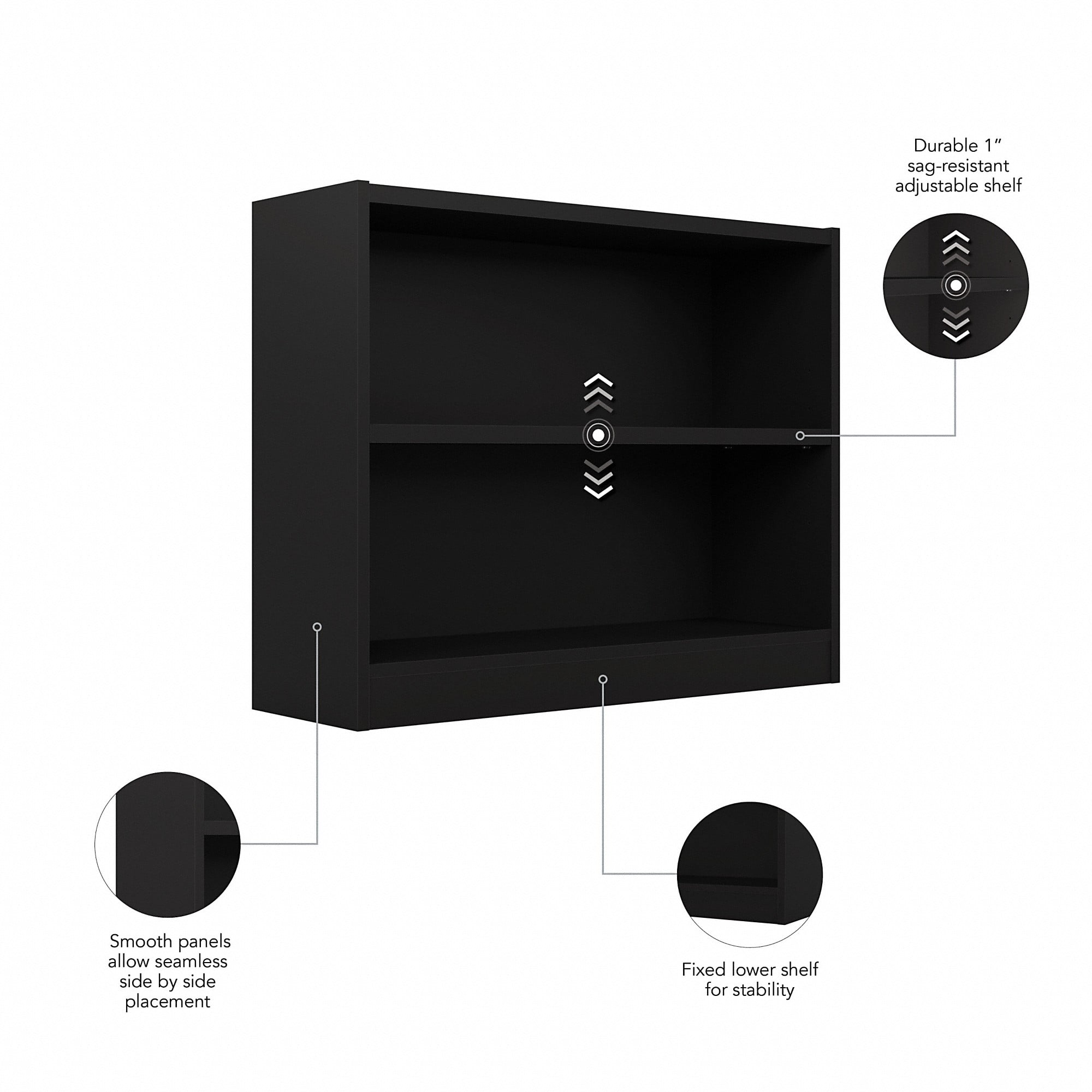 Bush Furniture Universal 2 Shelf Bookcase in Classic Black