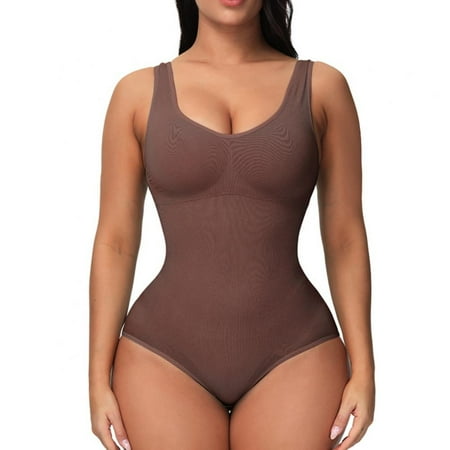 

Baywell Women Seamless Waist Trainer Full Body Shaper Tummy Control Shapewear Deep V Neck Bodysuit Brown M
