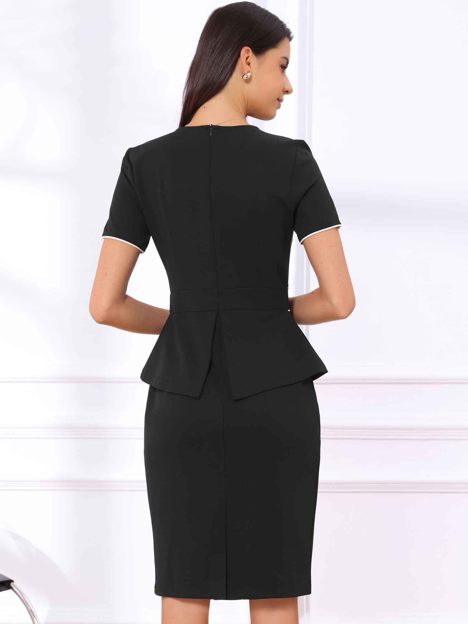 DARING DIVA Women's Work Sheath Crewneck Pencil Business Peplum Dress S Black