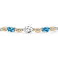 thumbnail image 3 of 925 Silver and 10K Yellow Gold White Created Sapphire and Swiss Blue Topaz and Lab Grown Diamond Bracelet for Women | 2.16 Cttw | Gemstone September Birthstone | Oval 7X5MM | Fully Adjustable 9", 3 of 5