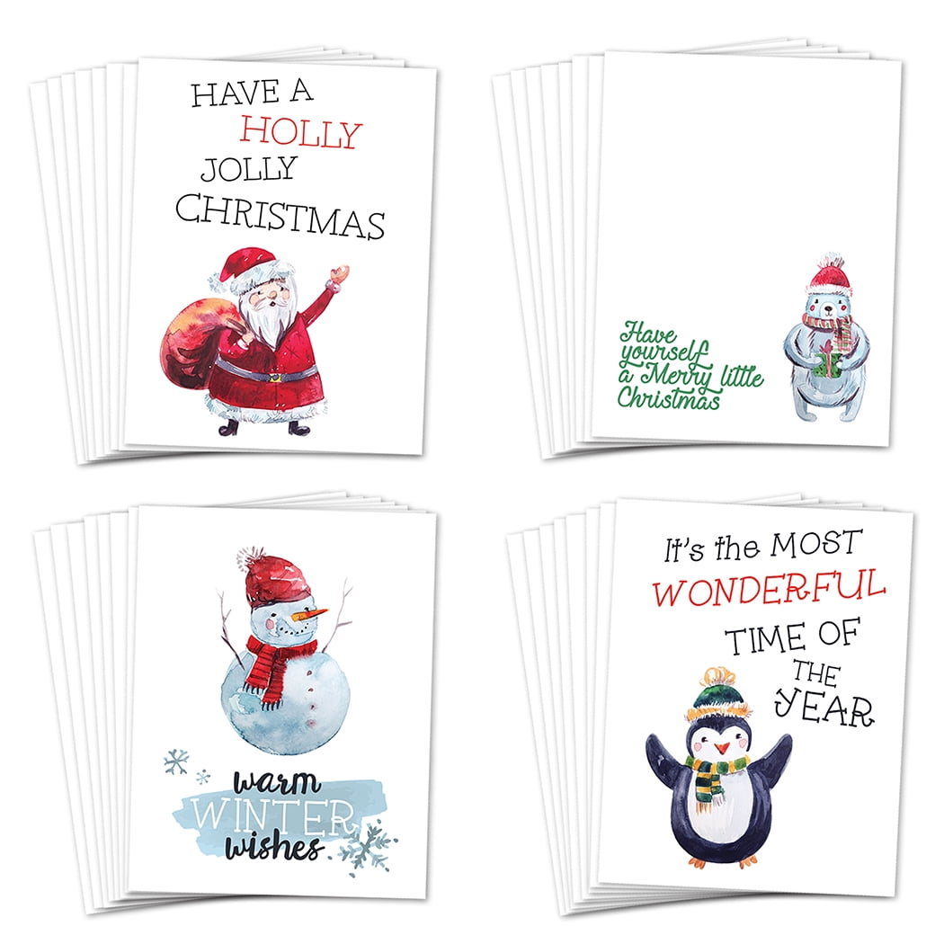 Download Cute Christmas Cards 24 Pack w Envelopes 4 Assorted Winter ...