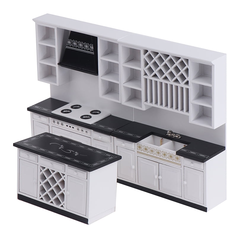 Dollhouse Miniature Kitchen Cabinet Counter Top Wine Rack 1:12 Scale White Black 