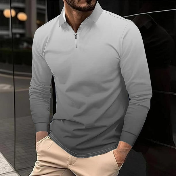 Blusa y camisa de manga larga con cuello vuelto para hombre, informal, con cuello vuelto, estampado, para fitness, deportiva, de manga larga, de poliéster