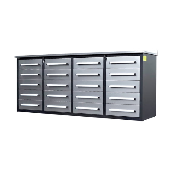 7ft Heavy Duty Garage Workbench Cabinet with 20 Drawers，Silver