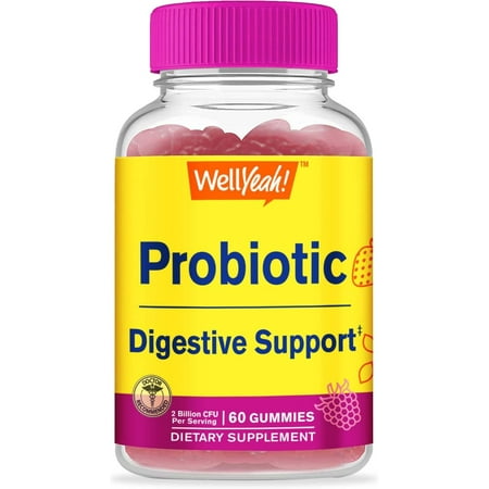 WellYeah Probiotic Gummies for Men and Women - Digestive Support, Gut Health, Immune Support Gummy - Probiotics for Digestive Health - Vegan, Gluten Free - 60 Gummies Supplement