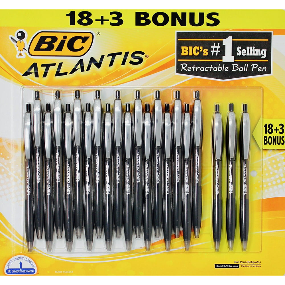 BiC Atlantis Original Retractable Ball Point Pens Black Ink, 21 Count ...