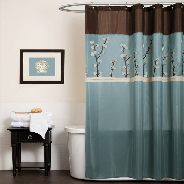 Lush Decor Cocoa Flower Fl, Blue And Brown Shower Curtain