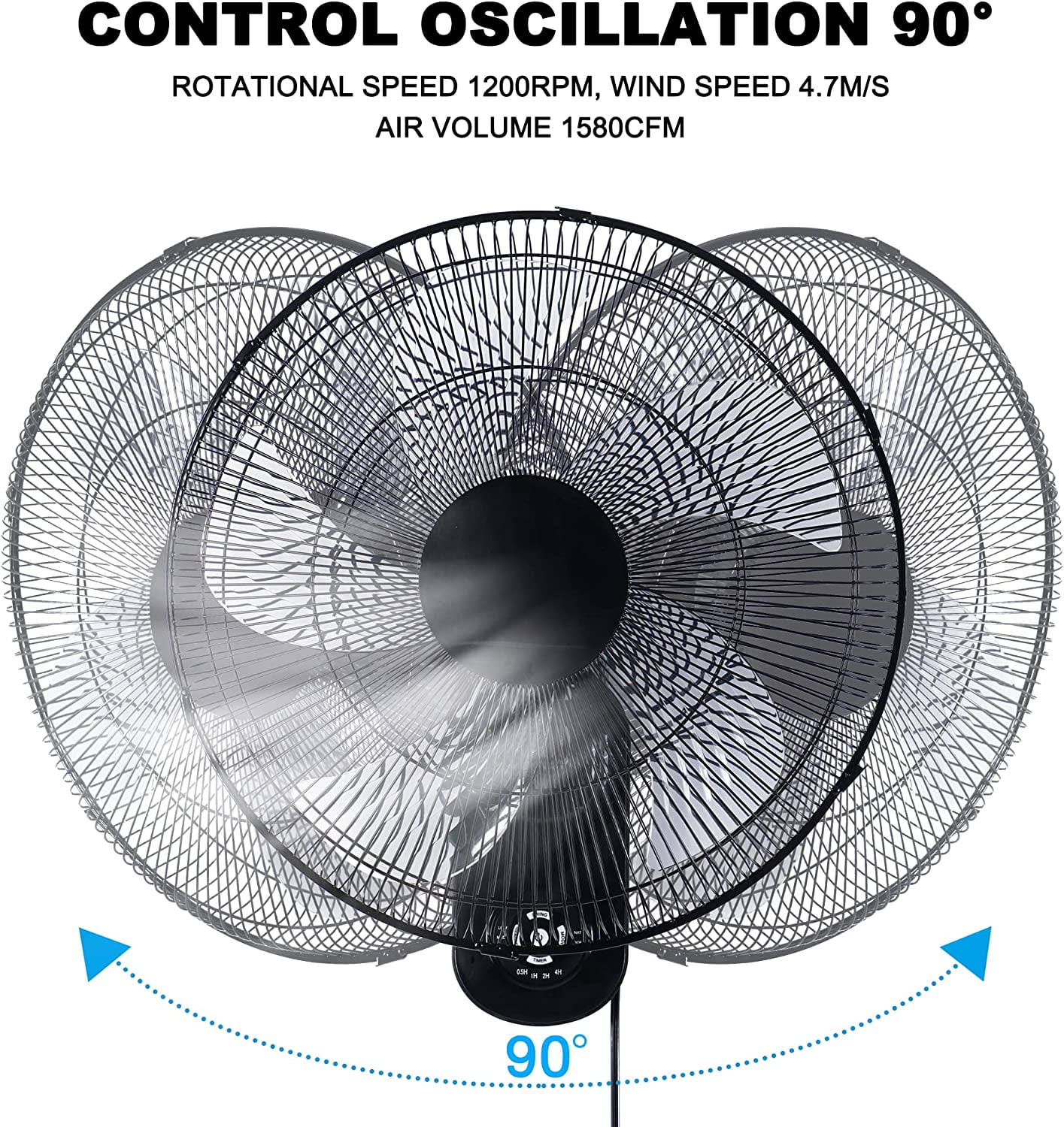 Simple Deluxe 18″ Blade Wall Mount Fan, 5 Blades Adjustable 3 Speed Wall Mount Fan for Indoor Use,Black, 1-Pack