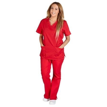 - M&M Scrubs Women's Tie Back Solid Medical Scrub Set