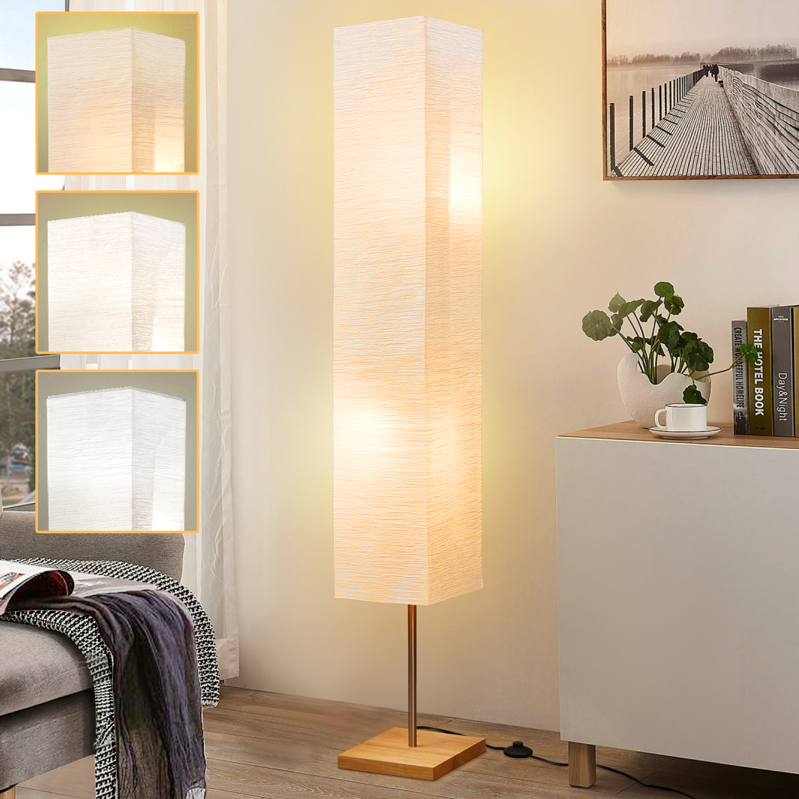 NATYSWAN 65" Floor Lamp, 3 Way Dimmable Led Floor Lamp Column Floor Lamp Standing Lamp Corner Floor Lamp Modern Floor Lamp for Bedroom, Office& Living Room (Bulbs Included)