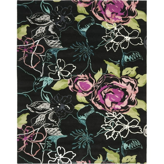 SAFAVIEH Wyndham Mira Floral Rose Wool Area Rug, Black/Multi, 8' x 10'