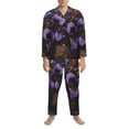 thumbnail image 3 of Balery Ornate Purple Floral Vase Pijama para Hombre de Dos Piezas con Manga Larga, Conjunto de Dormir y Descanso Suave con Bolsillos-Small, 3 of 7