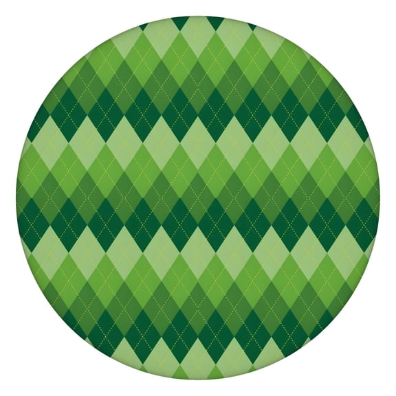 Green Argyle Pattern Round Fitted Tablecloth with Elastic Edge,Dining Table Cover Waterproof,Outdoor Round Tablecloth for Camping,Dining,Indoor and Outdoor