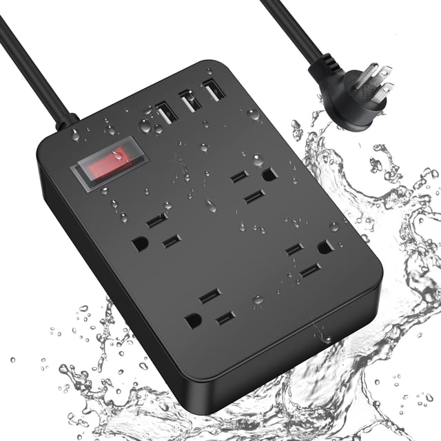 Regleta de alimentación Jgstkcity para exteriores, resistente a la intemperie, 4 enchufes, 3 USB