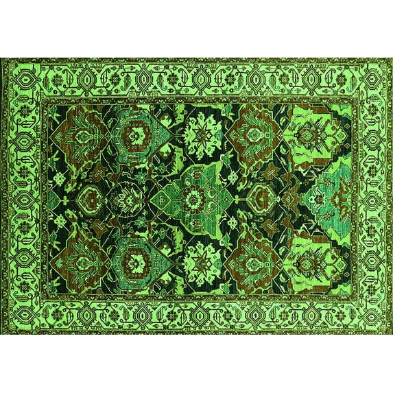 Ahgly Company Indoor Rectangle Oriental Green Industrial Area Rugs, 2' x 5'