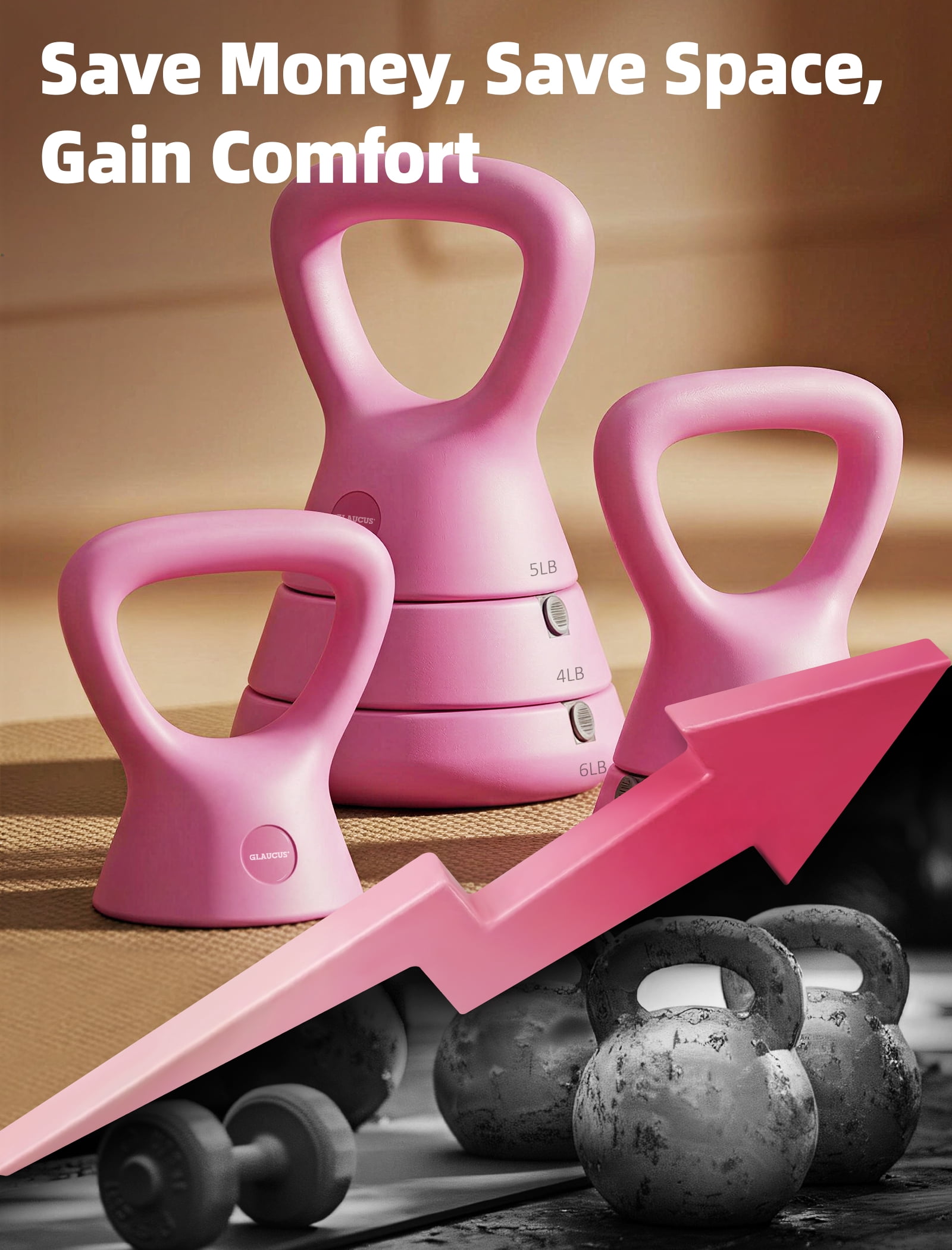 Adjustable Kettlebell, 5lb 9lb 15lb Kettlebell Weights Set, Ergonomic Design & Wide-Handle for Home Gym, Full-Body Workouts Strength Training and Weight Loss, Good for Men Women & Beginners (Pink)