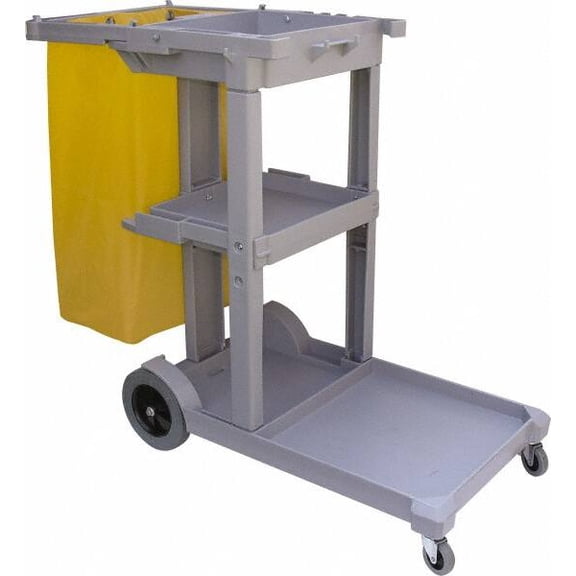 Premier Janitor Cart, 2 Shelves, Plastic, 18.25 x 44.5 x 38, Black