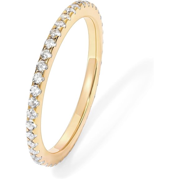 14K Gold Plated Solid 925 Sterling Silver CZ Simulated Diamond Stackable Ring Eternity Bands for Women