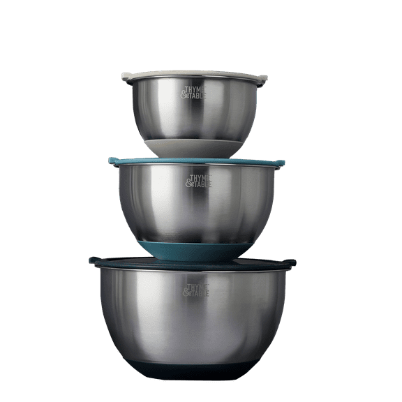 Thyme & Table 6-Piece Nesting Mixing Bowl Set with Easy Grip Transparent Lids - Blue