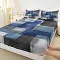 thumbnail image 3 of Manfei Blue Gray Checkered Bed Sheets,Abstract Geometric Art King Sheets,Vintage Grid Pattern Sheet Set For Girls Boys,Microfiber Bedroom Decor,4pcs, 3 of 7