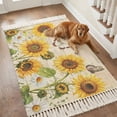 thumbnail image 4 of Bedroom Rug Carpet 3'x 5', Sunflower Farmhouse Washable Floor Carpet with Tassels, Spring Summer Retro Floral Butterflies Elegant Soft Floor Rug Mat for Patio, Balcony, Laundry, Room Decor, 4 of 9