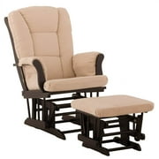 Storkcraft Tuscany Glider and Ottoman with Lumbar Pillow Black with Beige Cushions