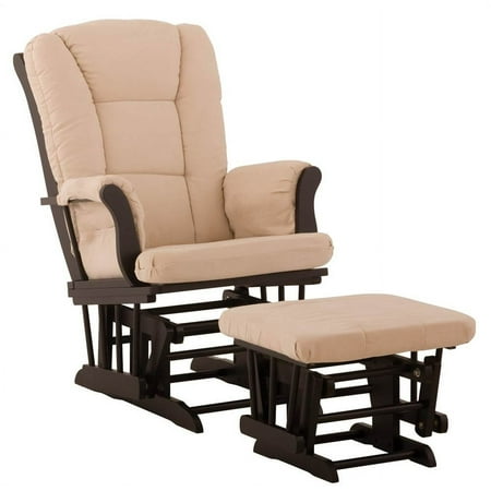 Storkcraft Tuscany Glider and Ottoman with Lumbar Pillow Black with Beige Cushions
