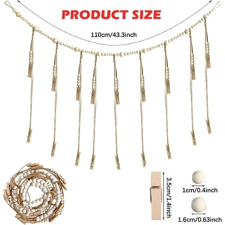 

Hanging Photo Display Wooden Beaded Garland Photo Holder Hanging Photo Display with Clips