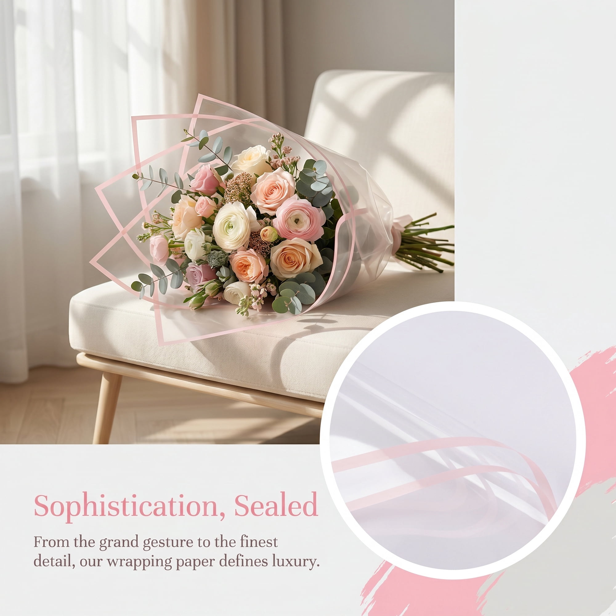 Unique Bargains Premium Waterproof Clear Gift Wrapping Paper for Gifts Light Pink 22"x 22"