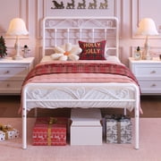 Yoneston Twin Bed Frame with Vintage Headboard and Footboard for Gilrs Boys Kids Teens, White
