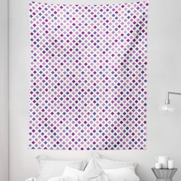 Grid Tapestry, Vintage Style Diagonally Aligned Squares Mesh in Gradient Purple Color Illustration, Fabric Wall Hanging Decor for Bedroom Living Room Dorm, 5 Sizes, Multicolor, by Ambesonne