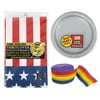 Amscan Silver Party Plates with Patriotic Table Cover and Party Rainbow Crepe Streamers