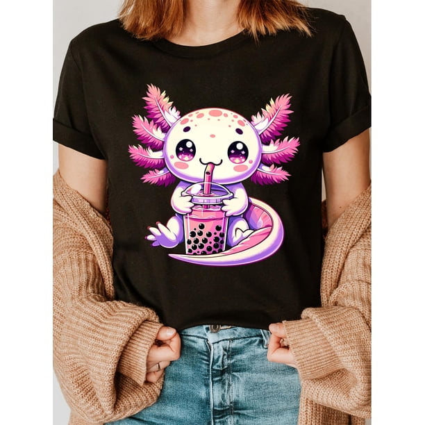 Milk Tea Graphic Tee - Short Sleeve Crew Neck Casual Top for Women, Perfect for Spring & Summer