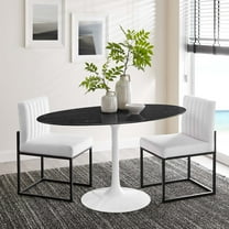 Modway Lippa 54" Oval Artificial Marble Dining Table in White Black