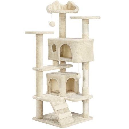 SmileMart 54.5" Double Condo Cat Tree with Scratching Post Tower, Beige