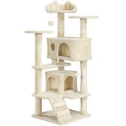 Alden Design 54.5 H Double Condo Cat Tree with Scratching Post Tower, Beige